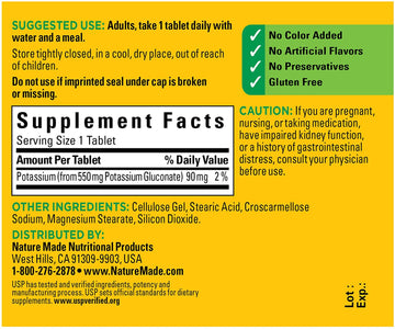 nature-made-potassium-gluconate-550-mg-100-tablets - Supplements-Natural & Organic Vitamins-Essentials4me