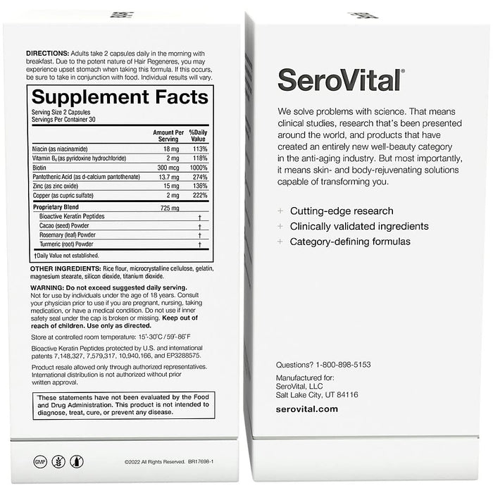 SeroVital Hair Regen - Formulated For Women Seeking Enhanced Hair Growth - Thicker, Strengthened Hair & Increased Scalp Coverage - Supports Noticeable Decrease in Age-Related Hair Loss - (60 Count)