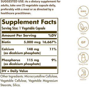 solgar-biotin-super-potency-5000-mcg-100-vegetarian-capsules - Supplements-Natural & Organic Vitamins-Essentials4me