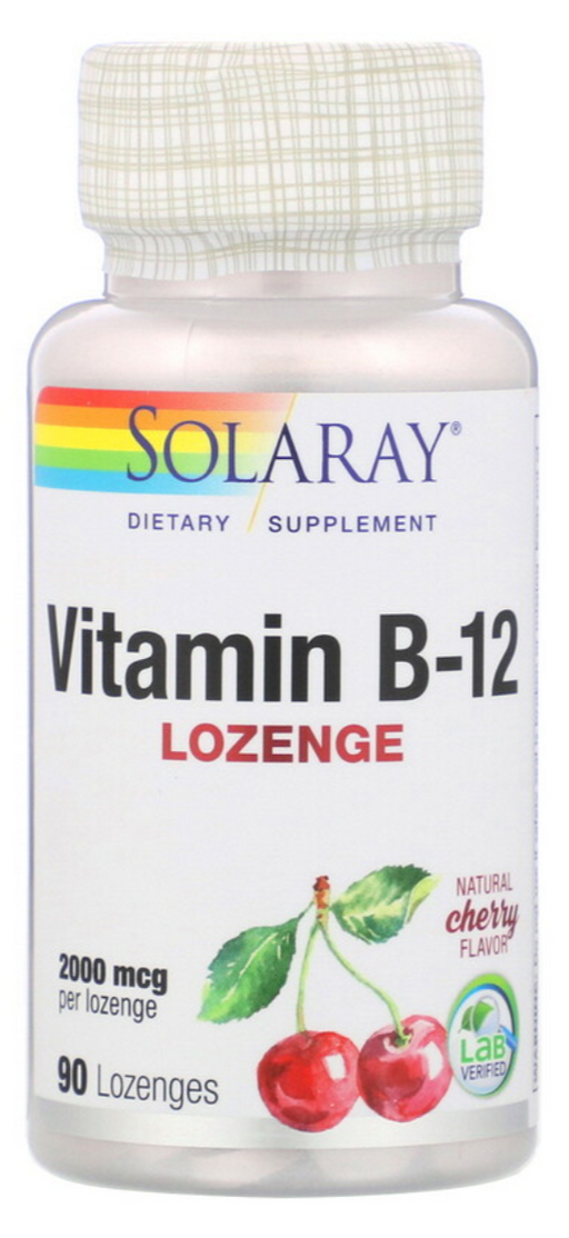 solaray-vitamin-b12-sugar-free-natural-cherry-flavor-2000-mcg-90-lozenges - Supplements-Natural & Organic Vitamins-Essentials4me