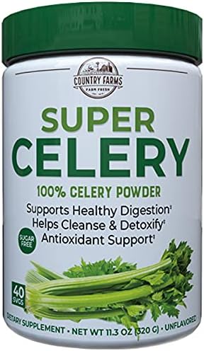 Country Farms Super Celery Powder, 100% Celery Powder, Supports Healthy Digestion, Helps Cleanse & Detoxify, Antioxidant Support, 40 Servings, 11.3 Ounce
