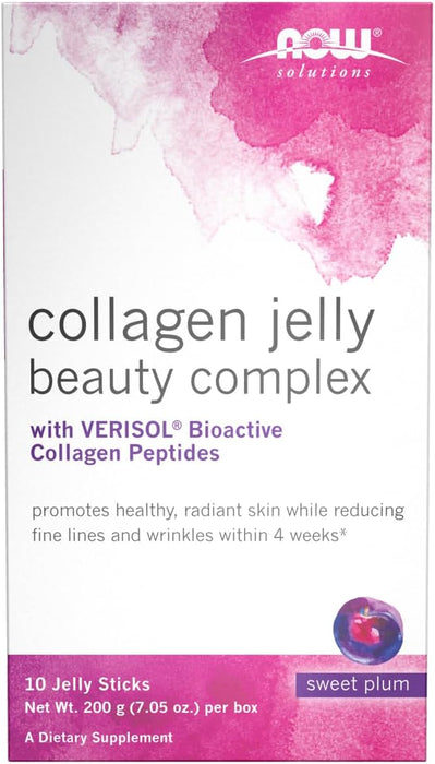 NOW Solutions, Collagen Jelly Beauty Complex, Sweet Plum Flavor, 10 Jelly Sticks (Expiration Date 07/31/2024)