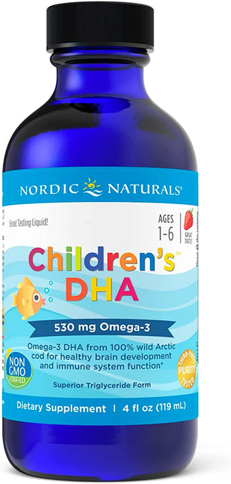 Nordic Naturals Children DHA, Strawberry - 4 oz for Kids- 530 mg Omega-3 with EPA & DHA - Brain Development & Function - Non-GMO - 48 Servings