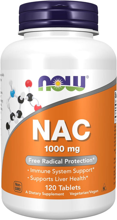 NOW Supplements, NAC (N-Acetyl-Cysteine) 1,000 mg, Free Radical Protection, 120 Tablets