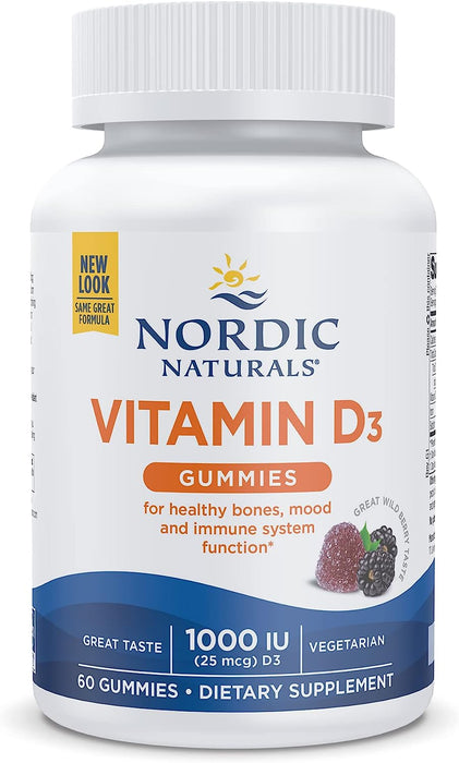 Nordic Naturals Vitamin D3 Gummies, Wild Berry - 60 Gummies - 1000 IU Vitamin D3 - Great Taste - Healthy Bones, Mood & Immune System Function - Non-GMO - 60 Servings