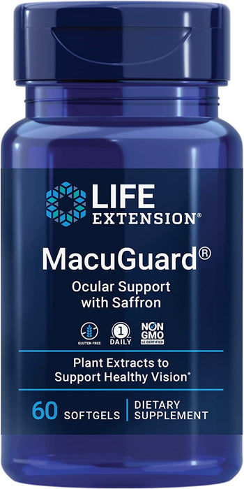 Life Extension MacuGuard Ocular Support with Saffron - Eye Health Supplement - Lutein, Astaxanthin & Zeaxanthin Once-Daily, Non-GMO, Gluten-Free - 60 Softgels (Expiration Date 01/25)