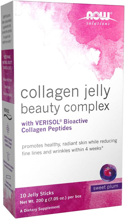 NOW Solutions, Collagen Jelly Beauty Complex, Sweet Plum Flavor, 10 Jelly Sticks (Expiration Date 07/31/2024)
