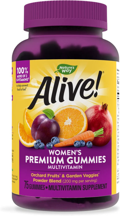 Nature's Way Alive! Premium Women Gummy Multivitamins, Essential Vitamins & Minerals, Supports Whole Body Wellness,* Vegetarian, Mixed Berry Flavored, 75 Gummies Expiry Date 5//2024