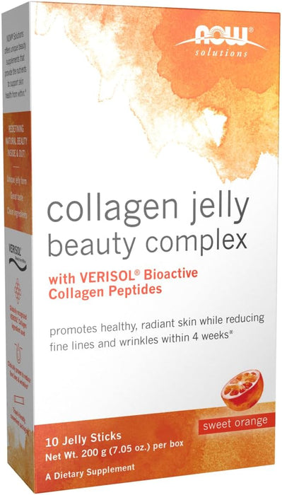 NOW Solutions, Collagen Jelly Beauty Complex, Sweet Orange Flavor, 10 Jelly Sticks (Expiration Date 07/31/2024)