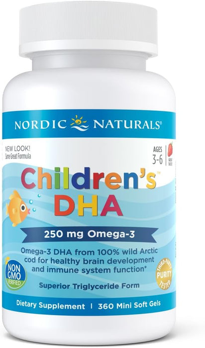Nordic Naturals Children DHA, Strawberry - 360 Mini Chewable Soft Gels for Kids - 250 mg Omega-3 with EPA & DHA - Brain Development & Function - Non-GMO - 90 Servings