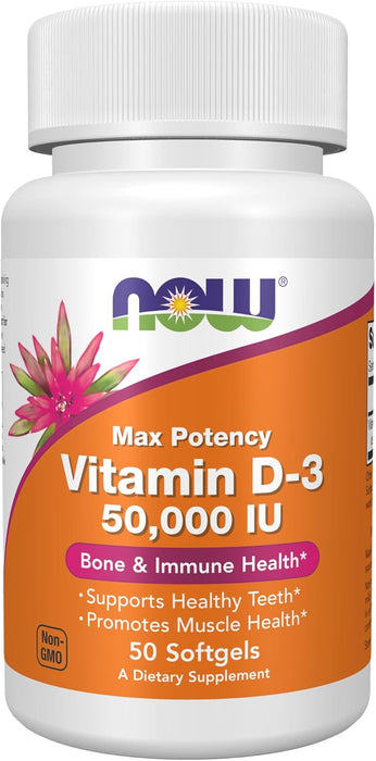 NOW Foods Supplements, Vitamin D-3 50,000 IU Softgels, 50 softgels