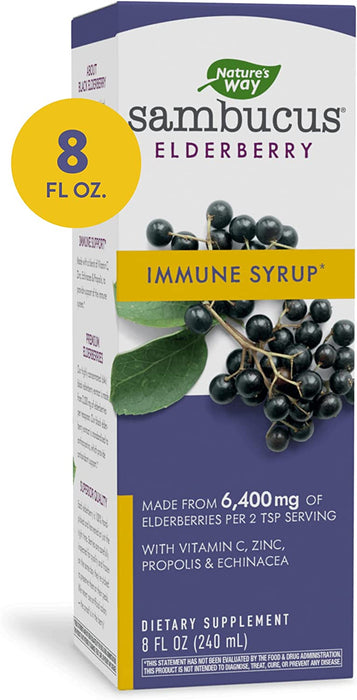 Nature's Way Sambucus Immune Elderberry Syrup with Vitamin C, Echinacea, & Zinc, Immune Support*, 8 Fl Oz (Expiration Date 09/24)