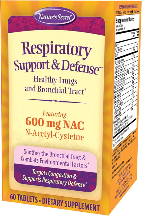 Nature's Secret Respiratory Support & Defense - 60 Tablets - Promotes Healthy Lungs & Bronchial Tract - With NAC, Fenugreek & Marshmallow - 30 Total Servings