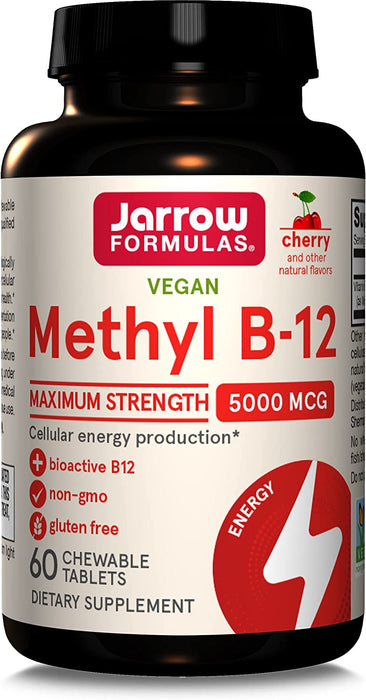 Jarrow Formulas, Methyl B-12, Maximum Strength, Cherry Flavor, 5,000 mcg, 60 Chewable Tablets