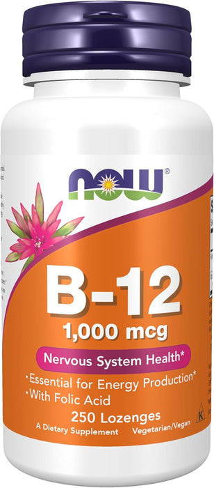 NOW Foods Supplements, Vitamin B-12 1,000 mcg with Folic Acid, Nervous System Health*, 250 Chewable Lozenges