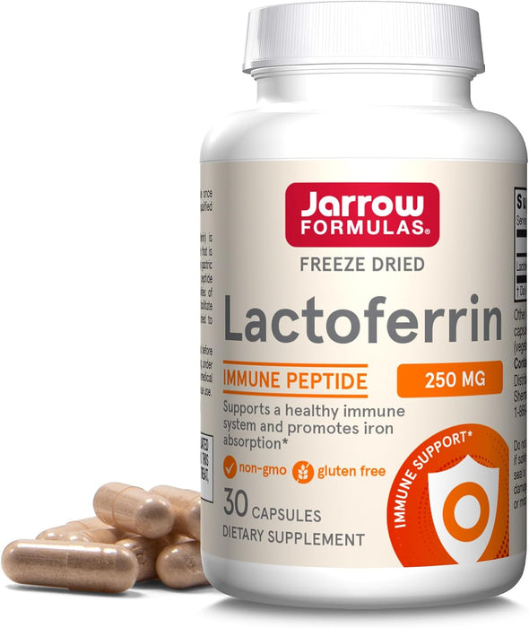 Jarrow Formulas Lactoferrin 250 mg - Immune-Supporting Glycoprotein - For Healthy Immune System Support & Iron Absorption - Freeze Dried - Gluten Free - Non-GMO - 30 Capsules (Servings) Expiration Date 11/24