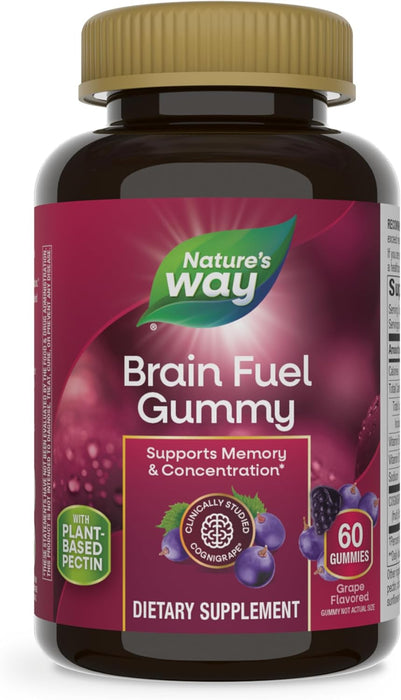 Nature's Way Brain Fuel, Supports Memory and Concentration*, Clinically Studied Cognigrape®, 60 Gummies, Grape Flavored (Exp Date 03/2025)