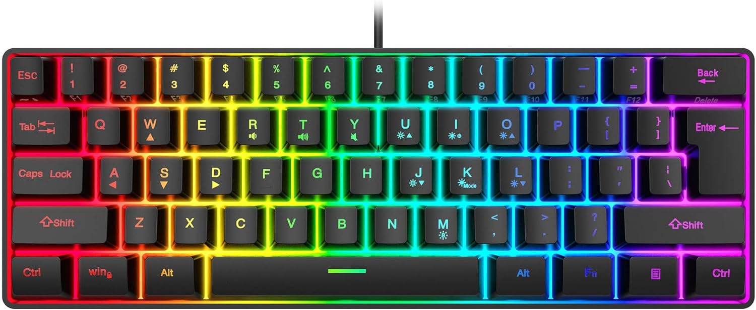 Snpurdiri 60% Wired Gaming Keyboard, RGB Backlit Ultra-Compact Mini Keyboard, Waterproof Small Compact 61 Keys Keyboard for PC/Mac Gamer, Typist, Travel, Easy to Carry on Business Trip(Black)