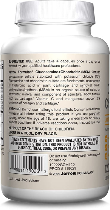 Jarrow Formulas, Glucosamine + Chondroitin + MSM with Manganese and Vitamin C, 120 Capsules