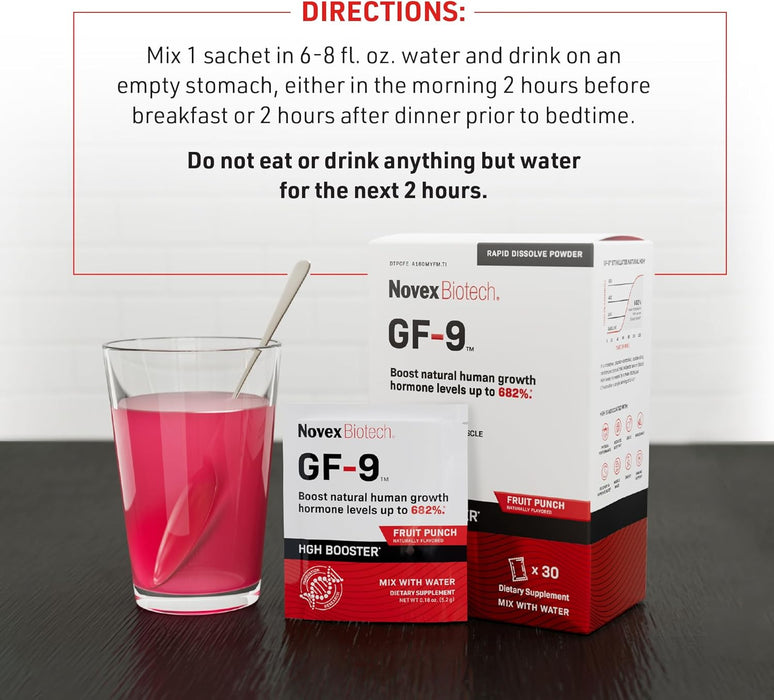 Novex Biotech GF-9 Rapid Dissolve Powder - Supplements for Men - Boost Critical Peptide That Supports Energy and Performance, 30 Servings, Fruit Punch Flavor