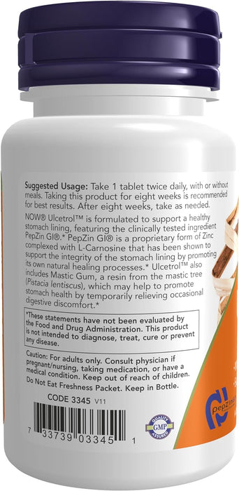 NOW Supplements Ulcetrol™, Digestive Health*, With PepZin GI® & Mastic Gum, Supports Gastric Health*, 60 Tablets Expiration Date 7/31/2024
