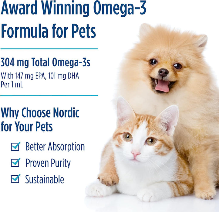 Nordic Naturals Omega-3 Pet, Unflavored - 2 oz - 304 mg Omega-3 Per One mL - Fish Oil for Small Dogs & Cats with EPA& DHA - Promotes Heart, Skin, Coat, Joint, & Immune Health
