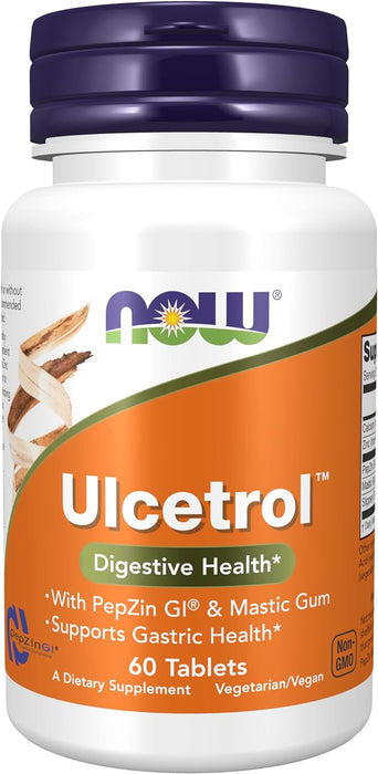 NOW Supplements Ulcetrol™, Digestive Health*, With PepZin GI® & Mastic Gum, Supports Gastric Health*, 60 Tablets Expiration Date 7/31/2024