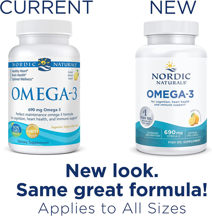 Nordic Naturals Omega-3, Lemon Flavor - 60 Soft Gels - 690 mg Omega-3 - Fish Oil - EPA & DHA - Immune Support, Brain & Heart Health, Optimal Wellness - Non-GMO - 30 Servings