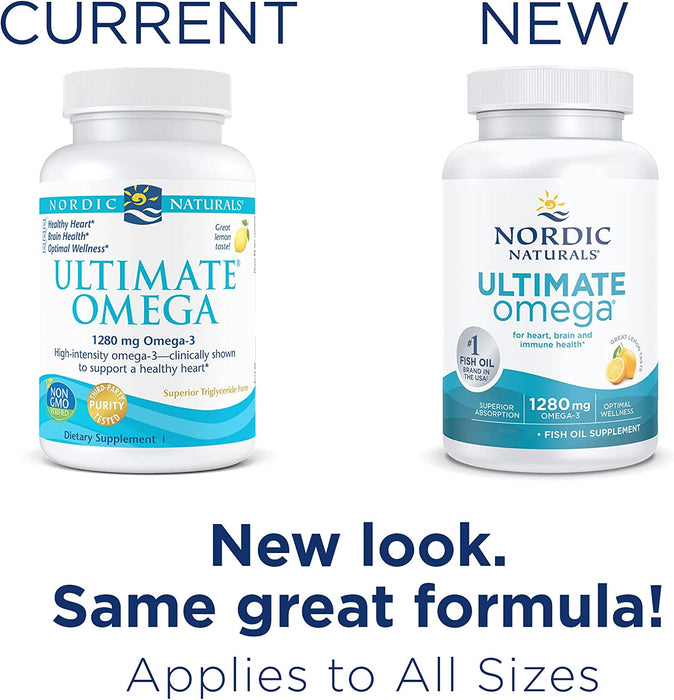 Nordic Naturals Ultimate Omega, Lemon Flavor - 120 Soft Gels - 1280 mg Omega-3 - High-Potency Omega-3 Fish Oil Supplement with EPA & DHA - Promotes Brain & Heart Health - Non-GMO - 60 Servings
