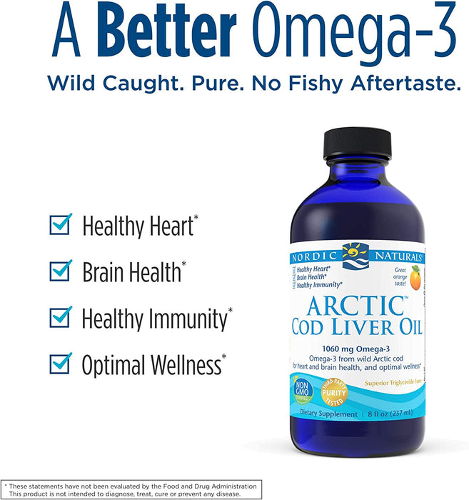 Nordic Naturals Arctic Cod Liver Oil, Orange - 8 oz - 1060 mg Total Omega-3s with EPA & DHA - Heart & Brain Health, Healthy Immunity, Overall Wellness - Non-GMO - 48 Servings