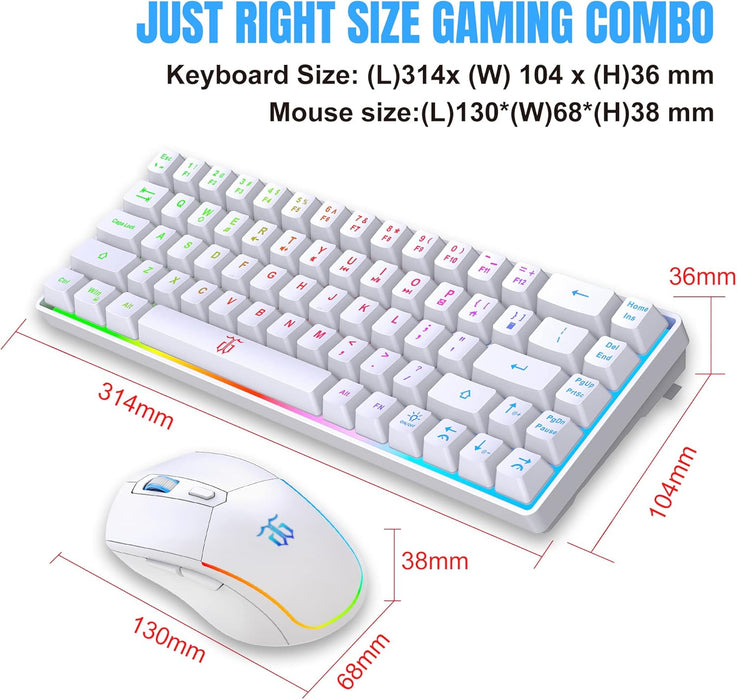 Snpurdiri 60% Wireless Gaming Keyboard and Mouse Combo,LED Backlit Rechargeable 2000mAh Battery,Mini Mechanical Feel Anti-ghosting Keyboard +Popular RGB Gaming Mice for PC Gamer (White)