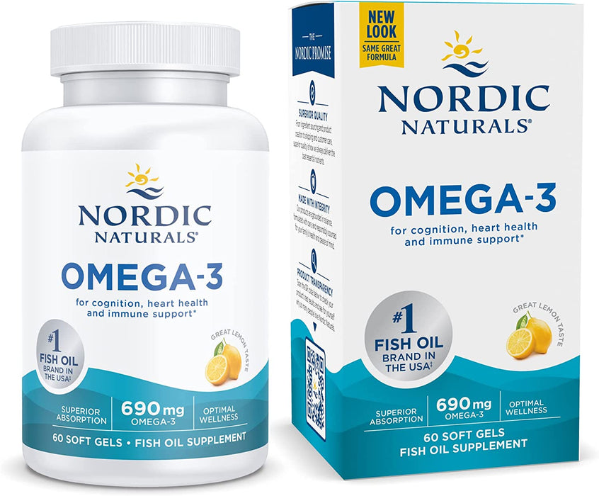 Nordic Naturals Omega-3, Lemon Flavor - 60 Soft Gels - 690 mg Omega-3 - Fish Oil - EPA & DHA - Immune Support, Brain & Heart Health, Optimal Wellness - Non-GMO - 30 Servings