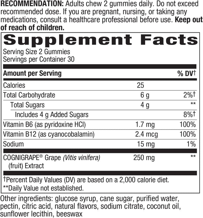 Nature's Way Brain Fuel, Supports Memory and Concentration*, Clinically Studied Cognigrape®, 60 Gummies, Grape Flavored (Exp Date 03/2025)