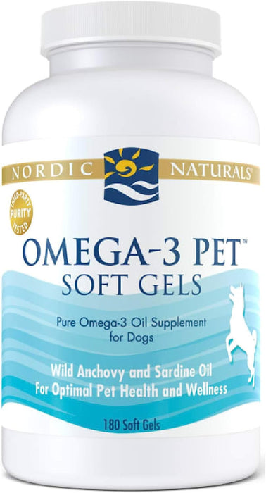 Nordic Naturals Omega-3 Pet, Unflavored - 180 Soft Gels - 330 mg Omega-3 Per Soft Gel - Fish Oil for Dogs with EPA & DHA - Promotes Heart, Skin, Coat, Joint, & Immune Health