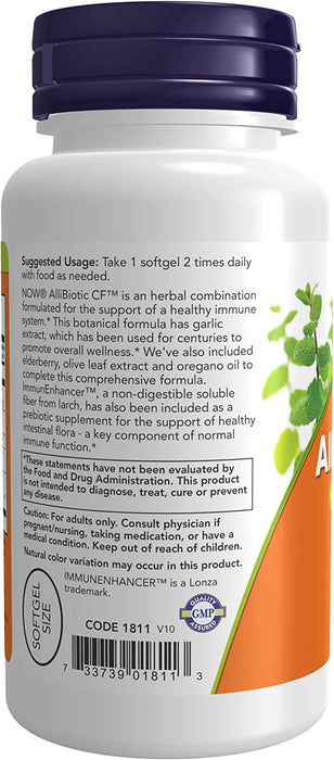 NOW Supplements, AlliBiotic CF, with Garlic Extract, Olive Leaf Extract, Elderberry & Oregano, Non-Drowsy Formula, 60 Softgels