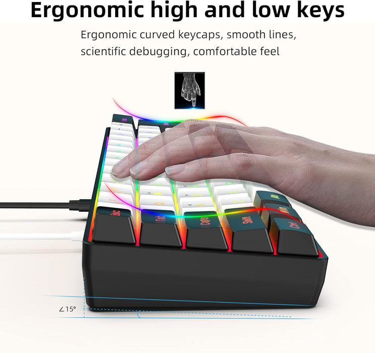 Snpurdiri 60% Wired Gaming Keyboard, RGB Backlit Mini Keyboard, Waterproof Small Ultra-Compact 61 Keys Keyboard for PC/Mac Gamer, Typist, Travel, Easy to Carry on Business Trip(Black-White)