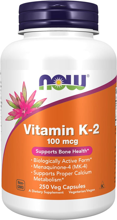 NOW Foods Supplements, Vitamin K-2 100 mcg, Menaquinone-4 (MK-4), Supports Bone Health, 250 Veg Capsules