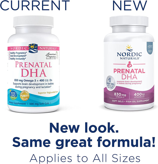 Nordic Naturals Prenatal DHA, Unflavored - 90 Soft Gels - 830 mg Omega-3 + 400 IU Vitamin D3 - Supports Brain Development in Babies During Pregnancy & Lactation - Non-GMO - 45 Servings
