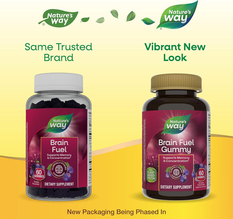 Nature's Way Brain Fuel, Supports Memory and Concentration*, Clinically Studied Cognigrape®, 60 Gummies, Grape Flavored (Exp Date 03/2025)