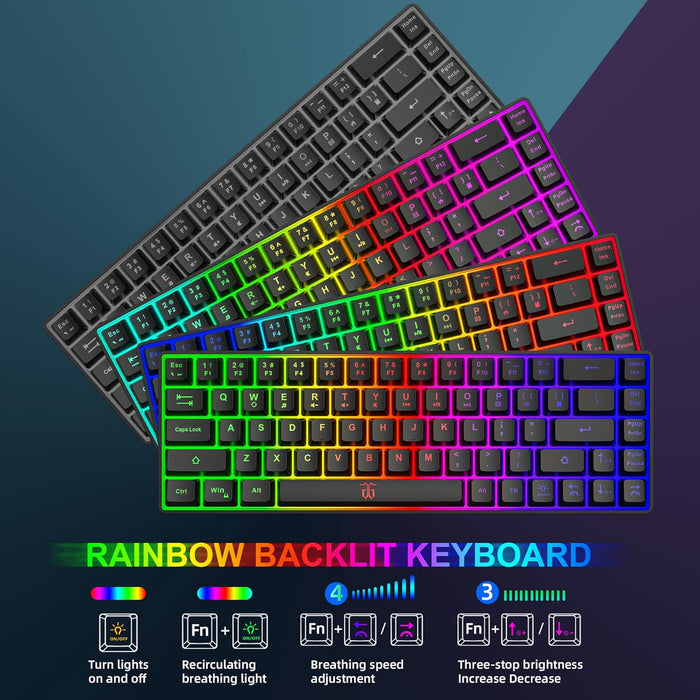 Snpurdiri 60% Wireless Gaming Keyboard and Mouse Combo,LED Backlit Rechargeable 2000mAh Battery,Small Membrane But Mechanical Keyboard + Popular RGB Mice for Gaming,Business Office