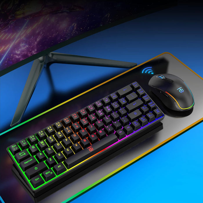 Snpurdiri 60% Wireless Gaming Keyboard and Mouse Combo,LED Backlit Rechargeable 2000mAh Battery,Small Membrane But Mechanical Keyboard + Popular RGB Mice for Gaming,Business Office