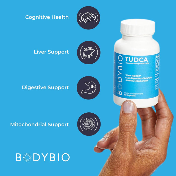 Tudca for Liver Health | Liver Support for Detox and Cleanse | Pure Tauroursodeoxy cholic Acid | Cognitive and Digestive Health | 60 Capsules By BodyBio