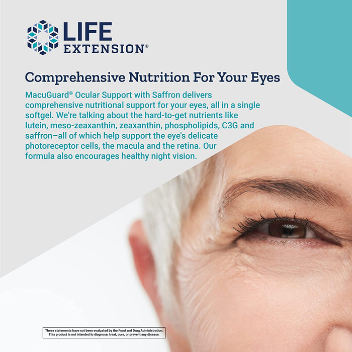 Life Extension MacuGuard Ocular Support with Saffron - Eye Health Supplement - Lutein, Astaxanthin & Zeaxanthin Once-Daily, Non-GMO, Gluten-Free - 60 Softgels