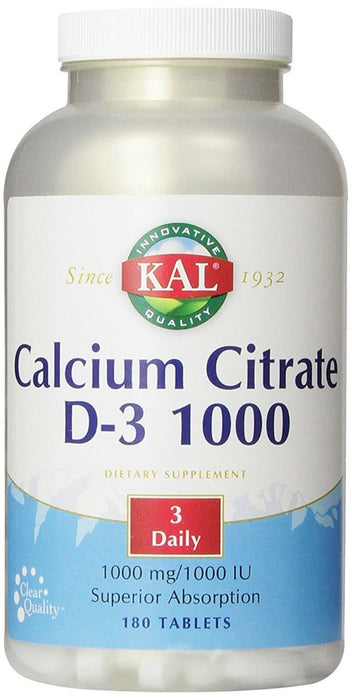 kal-calcium-citrate-with-d-1000-iu-tablets-1000-mg-180-teblets - Supplements-Natural & Organic Vitamins-Essentials4me