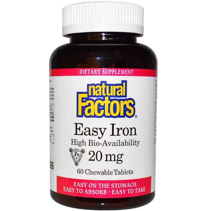 natural-factors-easy-iron-20-mg-60-chewable-tablets - Supplements-Natural & Organic Vitamins-Essentials4me