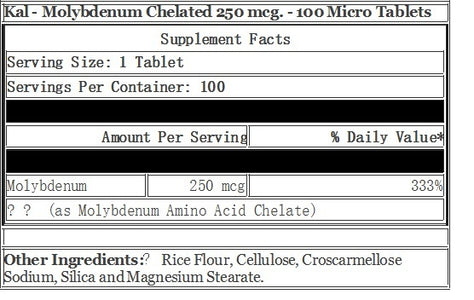 kal-molybdenum-chelated-tab-btl-plastic-250-mcg-100-micro-tablets - Supplements-Natural & Organic Vitamins-Essentials4me