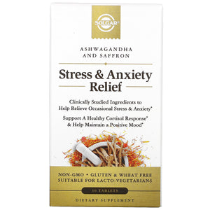 solgar-stress-anxiety-relief-ashwagandha-and-saffron-30-tablets - Supplements-Natural & Organic Vitamins-Essentials4me