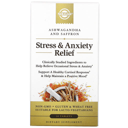 solgar-stress-anxiety-relief-ashwagandha-and-saffron-30-tablets - Supplements-Natural & Organic Vitamins-Essentials4me