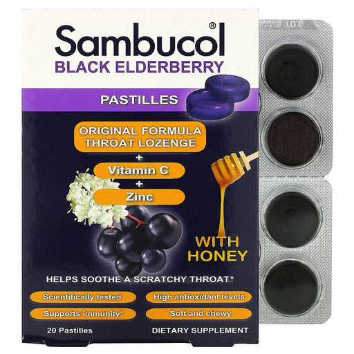 sambucol-black-elderberry-pastilles-with-honey-20-pastilles - Supplements-Natural & Organic Vitamins-Essentials4me