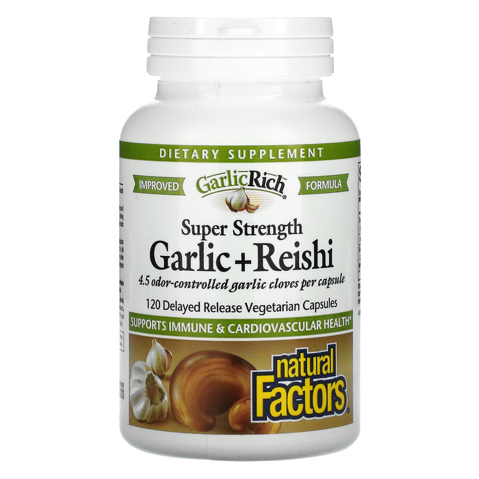 Natural Factors, GarlicRich, Super Strength Garlic + Reishi, 120 Delayed Release Vegetarian Capsules Expiry Date 08//2022